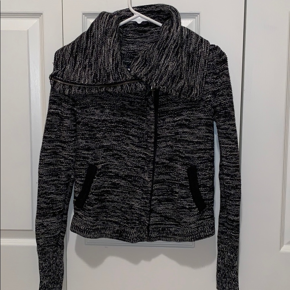 Thick long mock neck zip up sweater coat